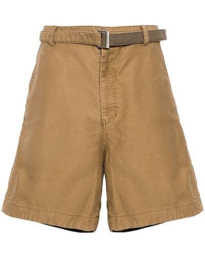 Sacai Belted Cotton Wide-leg Shorts - Natural