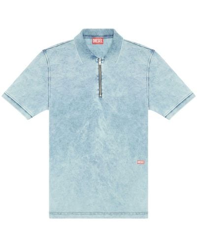 DIESEL T-smith-zip Acid-washed Polo Shirt - Blue