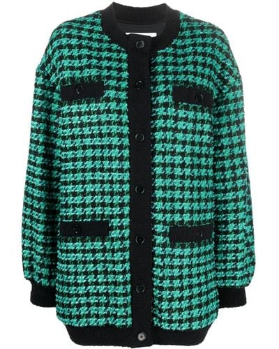 MSGM Houndstooth-pattern Tweed Cardi-coat - Green