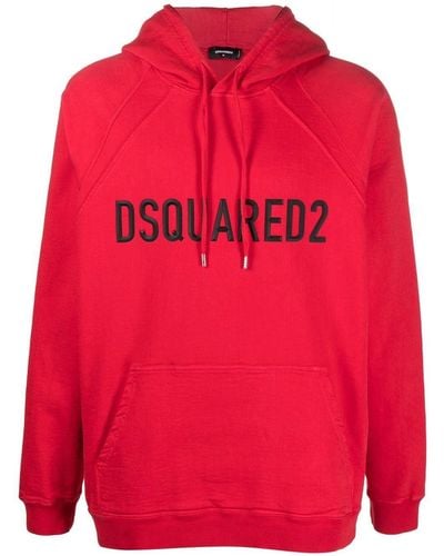 DSquared² Raised-logo drawstring hoodie - Rosso