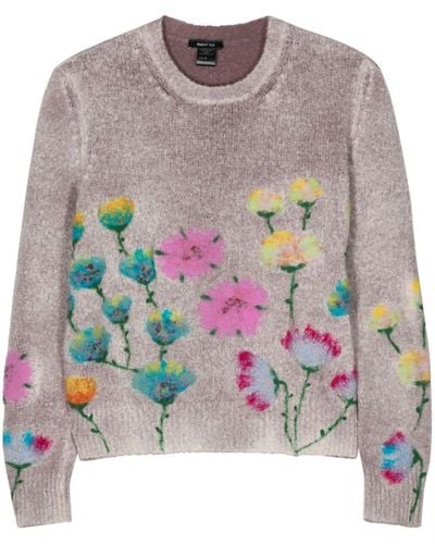 Avant Toi Intarsien-Pullover mit Blumen - Pink
