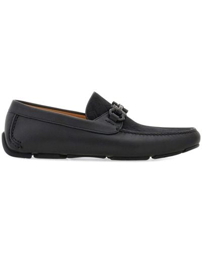 Ferragamo Gancini-jacquard Leather Loafers - Black