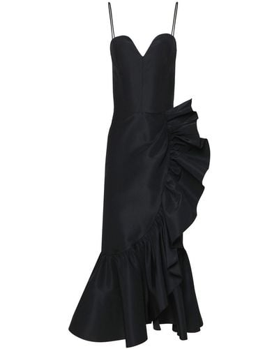 Carolina Herrera Pleated Ruffled-side Midi-dress - Black