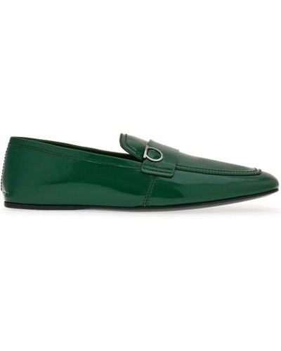 Ferragamo Gancini-plaque Leather Loafers - Green