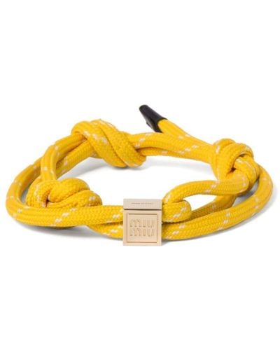Miu Miu Bracelet en corde à logo gravé - Jaune