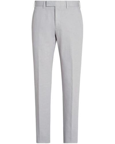 Zegna Summer Chino Cotton-linen Trousers - Grey