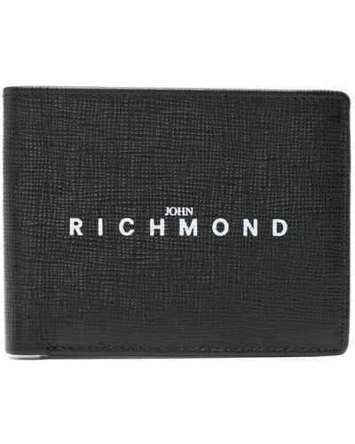 John Richmond Portefeuille en cuir grainé à logo imprimé - Noir
