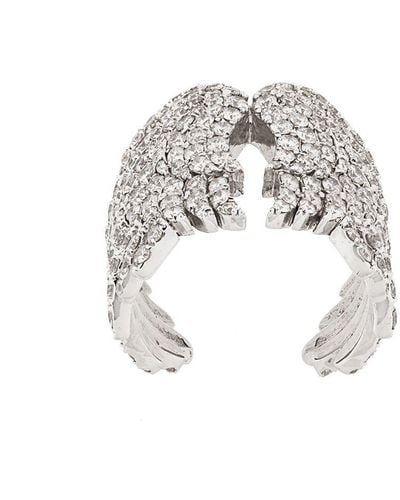 Monan 18kt white gold and diamond wing cocktail ring - Blanc