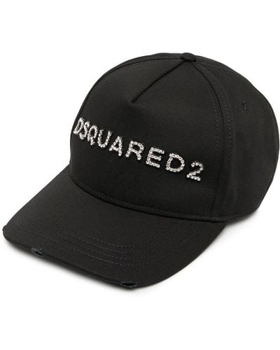 DSquared² Cappello da Baseball Nero Con Logo In Strass
