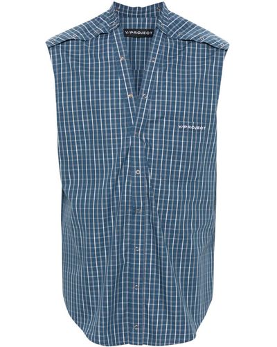 Y. Project Sleeveless Shirt With Check Pattern - Blue