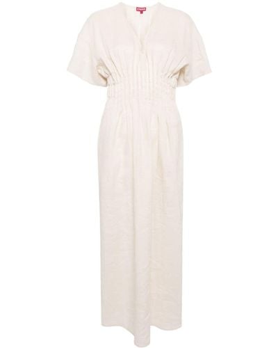 STAUD Pintuck-detailing Linen Dress - White