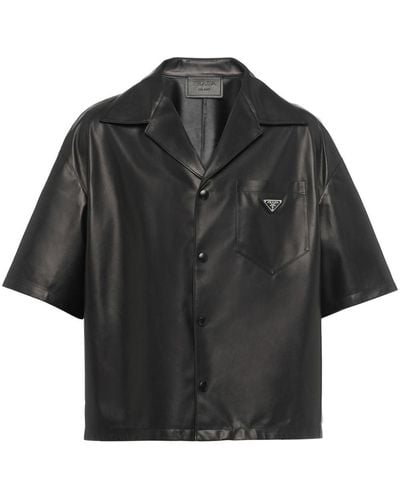 Prada Nappa-leather Bowling Shirt - Black