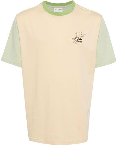 Café Kitsuné Colour-block Cotton T-shirt - Natural