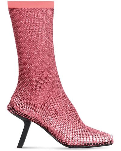 Balenciaga 80mm Crystal-embellished Mesh Boots - Pink