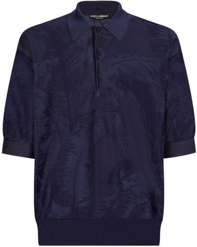 Dolce & Gabbana Seidengemisch-Poloshirt aus Blumenjacquard - Blau