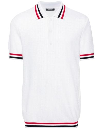 Balmain Poloshirt aus Monogramm-Jacquard - Weiß