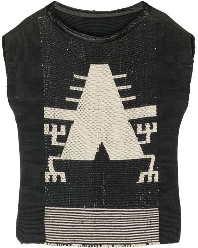 Voz Intarsia-knit Cotton Top - Black