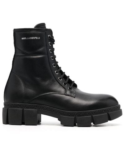 Karl Lagerfeld Side Logo-print Combat Boots - Black