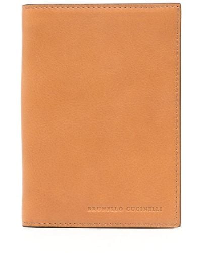 Brunello Cucinelli Portefeuille en cuir à logo embossé - Orange