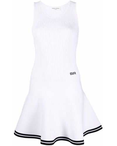 Sonia Rykiel Pointelle Knit Fluted-skirt Mini Dress - White