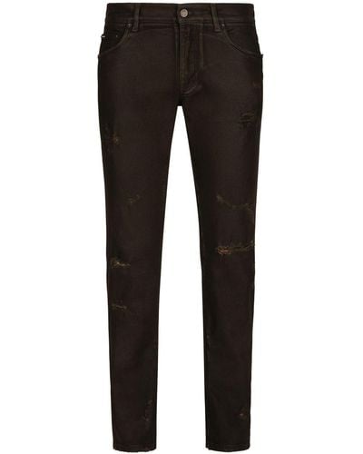 Dolce & Gabbana Ripped-detailing Slim-fit Jeans - Black