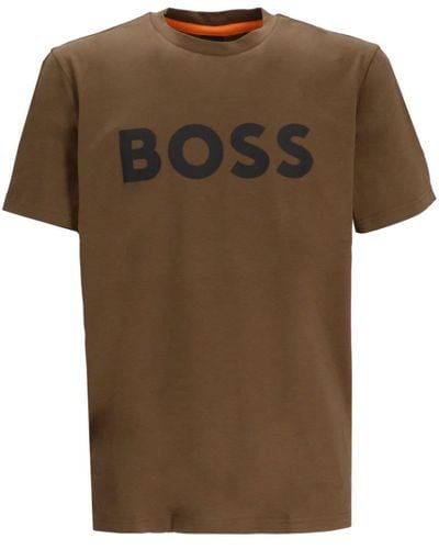 BOSS Logo-print Cotton T-shirt - ブラウン