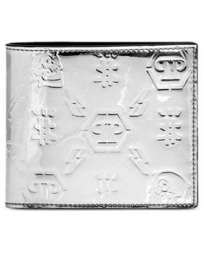 Philipp Plein Metallic-Portemonnaie mit Monogramm-Prägung - Weiß