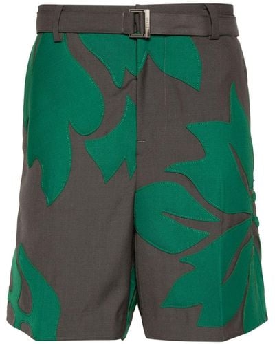 Sacai Floral-patches Tailored Shorts - Green