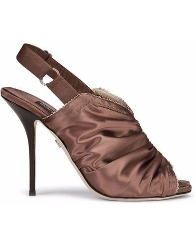 Dolce & Gabbana Ruched Satin Slingback Sandals - Brown