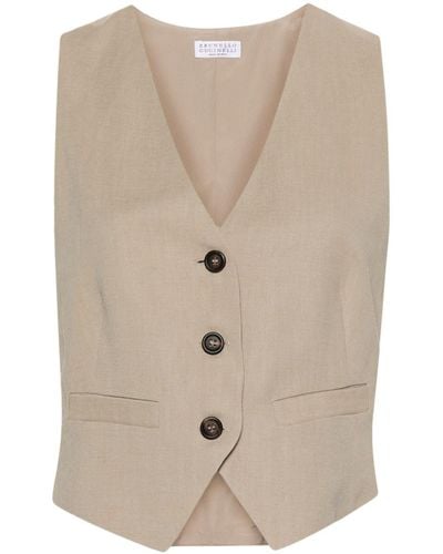 Brunello Cucinelli Slub-texture Tailored Waistcoat - Natural
