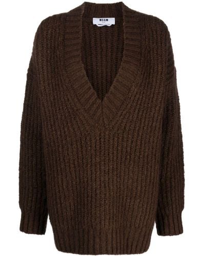 MSGM V-neck Drop-shoulder Sweater - Brown