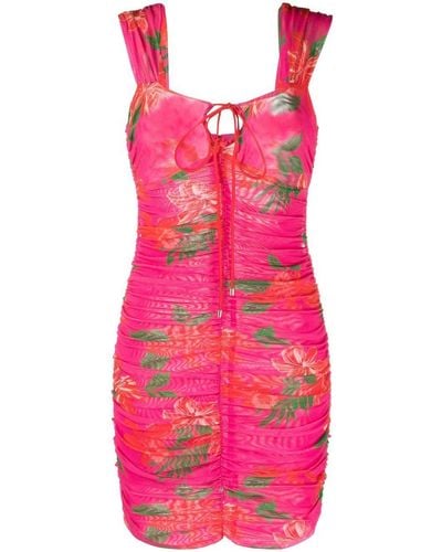 Pinko Floral-print Semi-sheer Minidress - Pink