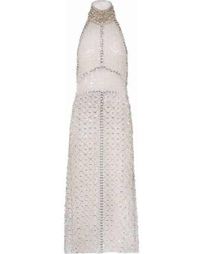 Miu Miu Halterneck Embroidered Organza Dress - White