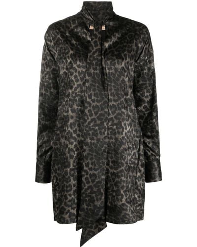 Blanca Vita Robe-chemise à imprimé léopard - Noir