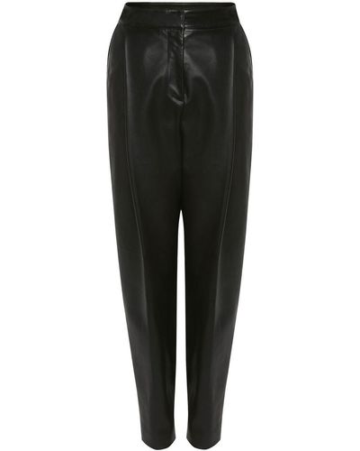 Alexander McQueen Pleated Leather Tapered Pants - Black