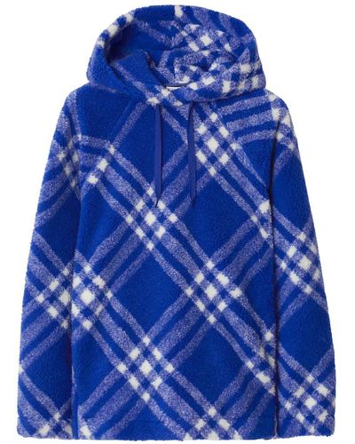 Burberry Checked Faux-shearling Hoodie - Blue