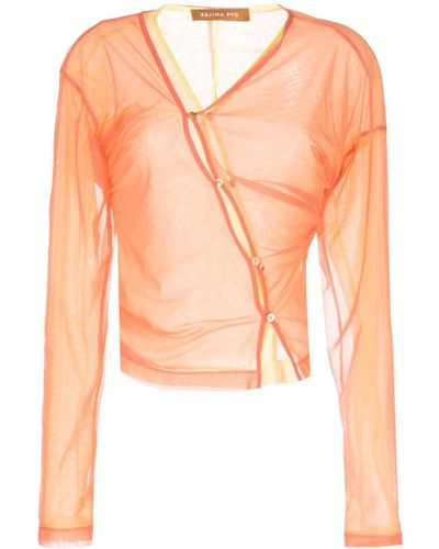 Rejina Pyo Blusa asimétrica con botones - Naranja