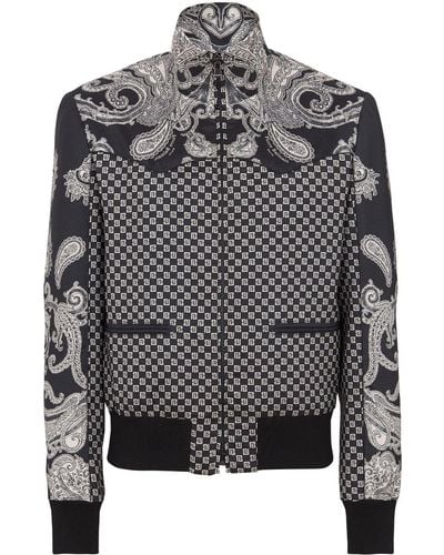 Balmain Graphic-print Zipped Bomber Jacket - Grey