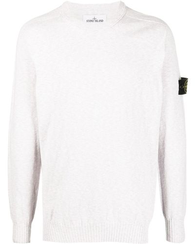 Stone Island Logo-patch Long Sleeved Sweater - White