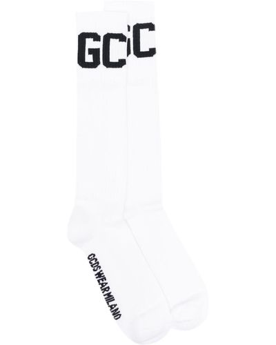 Gcds Logo-jacquard Ribbed Socks - White