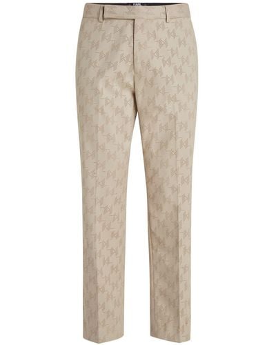 Karl Lagerfeld Monogram-pattern Tailored Trousers - Natural