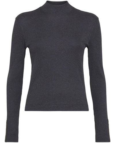 Brunello Cucinelli Roll-neck Ribbed Jersey Top - Black