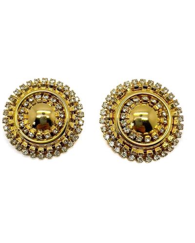 JENNIFER GIBSON JEWELLERY Vintage Gold & Crystal Statement Bullseye Earrings 1980s - Metallic