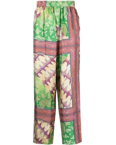 Aries Paisley-print Silk Trousers - Green