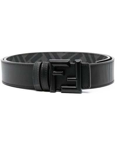 Fendi Ff Logo-buckle Leather Belt - Black