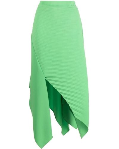 A.W.A.K.E. MODE Pleated Asymmetric Midi Skirt - Green