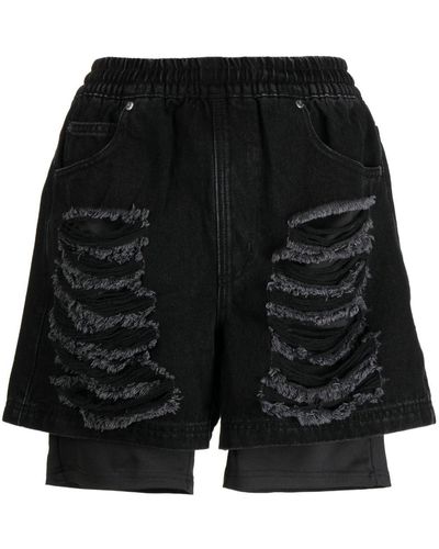 Izzue Distressed-effect Layered Denim Shorts - Black