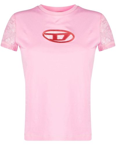 DIESEL Floral Lace-appliqué Crew-neck T-shirt - Pink