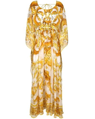 Dolce & Gabbana Majolica-print Chiffon Dress - Metallic