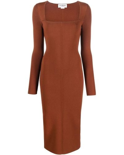 Victoria Beckham Fitted Square-neck Dress - Brown